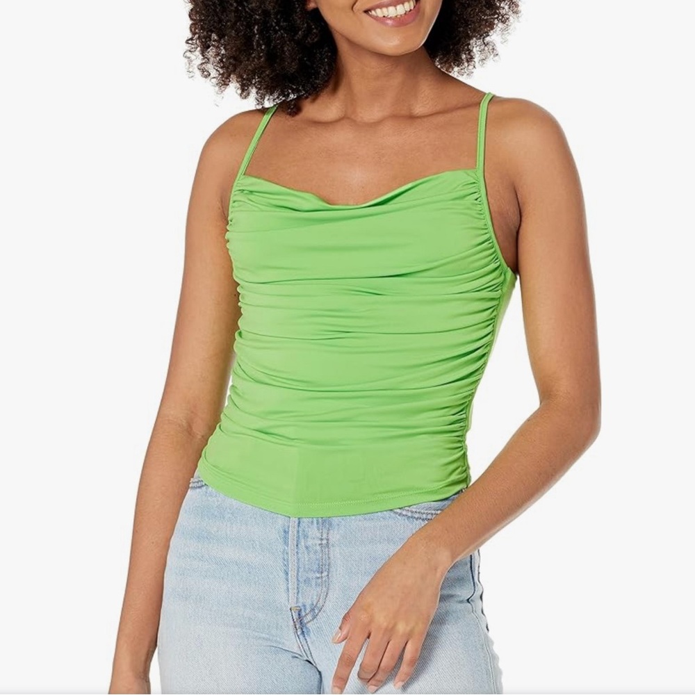 Steve Madden Lime Green “Lenny” Ruched Adjustable Spaghetti Strap Top Sm…